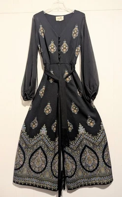 Mono de Colección Alfred Shaheen Palazzo Negro Transparente Psicodélico Cachemira Años 60 L Foto 1 de 4