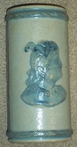 ANTIQUE WEIR POTTERY OLD SLEEPY EYE VASE, INDIAN HEAD, CATTAILS, DRAGONFLY, FROG - Picture 1 of 11