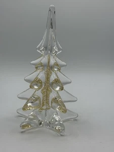 "Peso de papel vintage soplado a mano vidrio artístico transparente/manchas doradas árbol de Navidad 7,5""" - Imagen 1 de 6