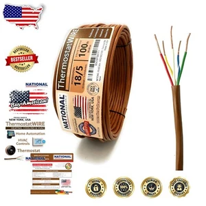 Durable 18/5 Copper Thermostat Wire - 100ft, High Conductivity for HVAC Control - Picture 1 of 8