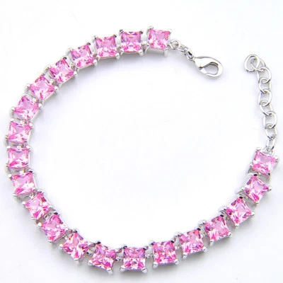 Sweet Holiday Gift DREAM Facet Diamond Pink Kunzite Silver Chain Bracelet 8" - Image 1 of 4