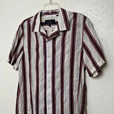 Rag & Bone Shirt Mens S Beige Striped Japanese Avery Camp Loop Collar - Image 1 of 4