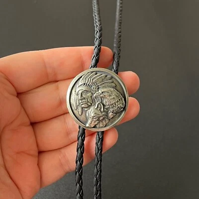 Colar ocidental gravata bolo chefe de cobre branco nativo americano e cabeça de lobo e águia - Imagem 1 de 4