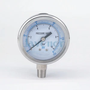 Medidor de presión de esfera de 60 mm 0-10 bar 1/8"" BSPT 304 barra de acero inoxidable PSI N2" vapor - Imagen 1 de 5