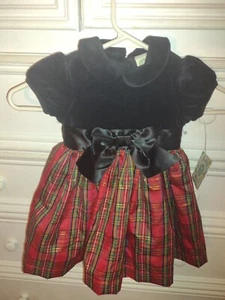 NWT Little Me Baby Girl's Short Sleeve Red Plaid Christmas Dress Size 12 Months - Picture 1 of 8