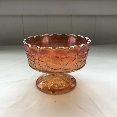 Fenton Marigold Carnival Comopote Peacock Tail w/Crackle - Image 1 of 4