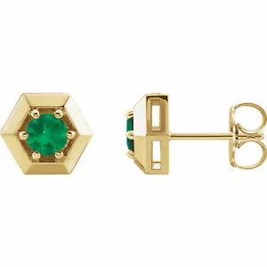 Pendientes geométricos de esmeralda creados en laboratorio Chatham® en oro amarillo de 14 K - Imagen 1 de 2