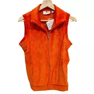 Quacker Factory Women's Quilted Velvet Full Zip Vest XS Orange Pockets Outerwear - Picture 1 of 9