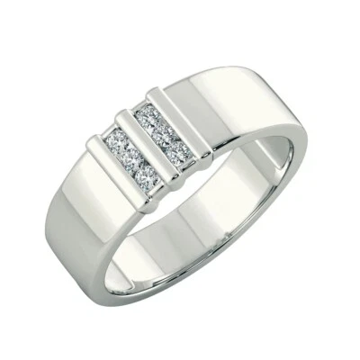 Alianza de compromiso de boda de diamantes naturales de 0,20 quilates de platino sólido 950 talla 9 Foto 1 de 4