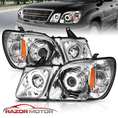 [Dual LED Halo]For 1998-2007 Lexus LX470 Angel Eye Projector Chrome Headlights - Image 1 of 4