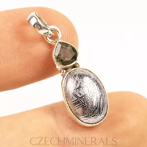5.09g METEORITE MUONIONALUSTA + MOLDAVITE pendant in sterling silver .925 #MET89 - Picture 1 of 3