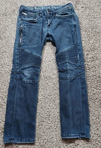 Rock Revival Moto Taniel Slim Stretch Distressed Thick Stitched Jeans Mens 31x28 - Picture 1 of 12