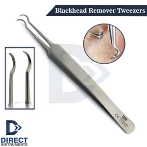 Blackhead Remover Tweezers Acne Pimple Blemish Extractor Curved Needle Clip Tool - Picture 1 of 5