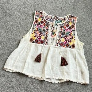 Top Free People Lohri Bordado Sin Mangas Marfil Boho Retro Talla XS - Imagen 1 de 8