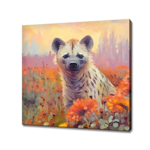 Hyena In Flowers Field Colourful Canvas Print Wall Art Animal Pet Picture Gift - Picture 1 of 9