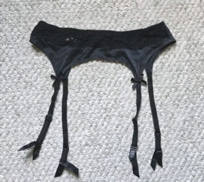 Vtg 1997 Victoria’s Secret Silk Garter Belt Sz Small Black w/ Floral Lace - Image 1 of 4