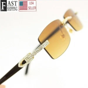 EXECUTIVE SLIM RIMLESS RHINESTONE LUXURY BROWN LENS SUNGLASSES WOODY SQUARE NEW - Picture 1 of 3