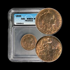 FRANCE. 1920, 5 Centimes - ICG MS64 - Top Pop 🥇 Protective Republic 🇫🇷 - Picture 1 of 5