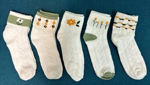 Big Girls Short Socks 5 Pairs Cute Cotton Medium Flower Comfortable Socks New - Picture 1 of 4