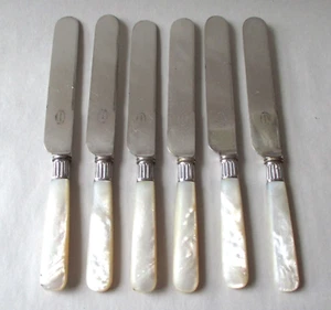 SIX Antique SHEFFIELD Harrison Bros Howson DINNER KNIVES Table MOP Pearl Handle - Picture 1 of 4