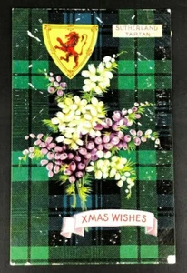 Weihnachten SUTHERLAND TARTAN KARIERT Postkarte antike Grußkarte B.B. London Vintage - Bild 1 von 10