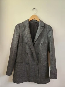 Allsaints Women's Avnie Check Blazer Double Breast Jacket Gray Plaid Size 2 - Picture 1 of 11