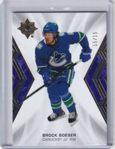 2021-22 Ultimate Collection Brock Boeser Purple base card #15/15 Bookend