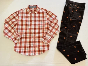 Gymboree Happy Harvest Pumpkin Pant 12 Portland Plaid Button Up 10-12, EUC - Picture 1 of 6