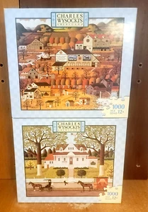 MB Charles Wysocki 1000 pc 2 Puzzle set, AMISH AUTUMN / ICE CREAM, New / Sealed - Picture 1 of 12