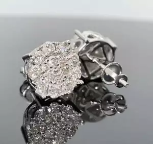 10K WHITE GOLD 1.25 CARAT MENS WOMENS 9 MM 100% GENUINE DIAMONDS EARRING STUDS - Picture 1 of 1