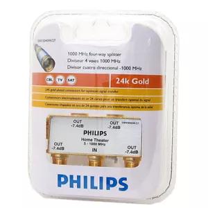 PHILIPS TV ANTENNA CABLE SPLITTER 4-WAY 24K GOLD PLATED USA SWV3040W/27 - Picture 1 of 3