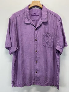 Tommy Bahama 100% Silk Button Up Shirt Sz X-Large Mens Purple Floral Imprint - Picture 1 of 7