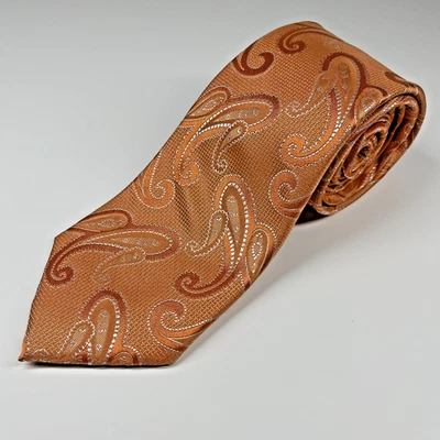 Corbata para hombre Sean John 100 % seda naranja crema patrón cachemir Foto 1 de 4