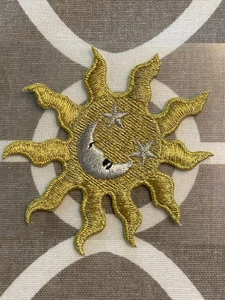 Sun Moon embroidered Iron on Patch silver gold shiney 3" - Picture 1 of 1