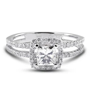 2.13ct F-SI1 Princess Earth Mined Certified Diamonds 18k Gold Halo Accent Ring - Picture 1 of 10