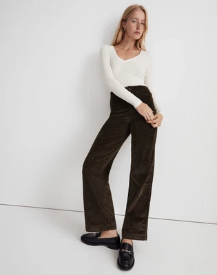 Madewell Emmett 2.0 Wide-Leg Pants Corduroy Expedition Green Women's Size 27 - Image 1 of 4