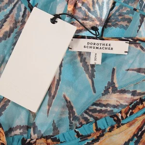 Dorothee Schumacher NWT 3/4 Sleeve Translucent Top Size 2 US S Blue/Rust Leaves - Picture 1 of 7