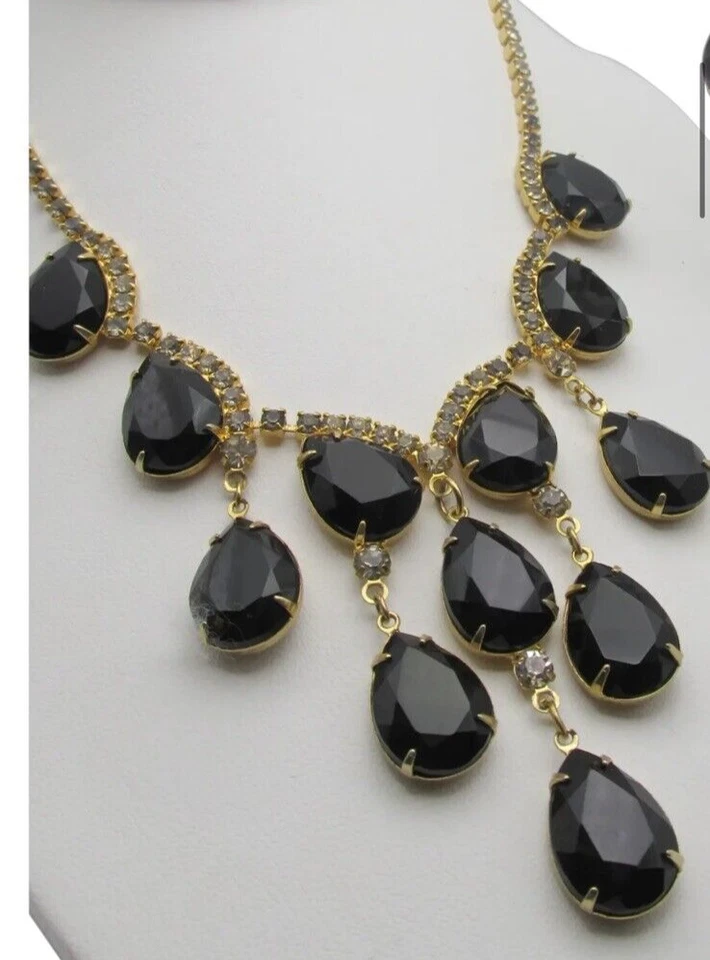 JULIANA DELIZZA & ELSTER BLACK TEARDROP CRYSTAL CHATONS 16" CASCADING NECKLACE - Image 1 of 4