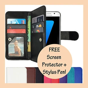 Leather Flip Cover Case PU Wallet For Samsung Galaxy S7 & S7 Edge S8 Plus - Picture 1 of 9
