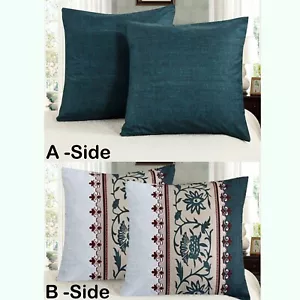 2 Pcs Teal Green Floral European Square Cushion Covers Pillowcases 65x65cm Size - Picture 1 of 5