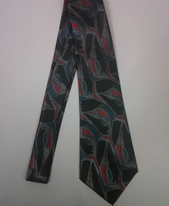 Duomo Milano Marlin Fish Necktie Tie Black Red Grey Polyester New - Picture 1 of 3