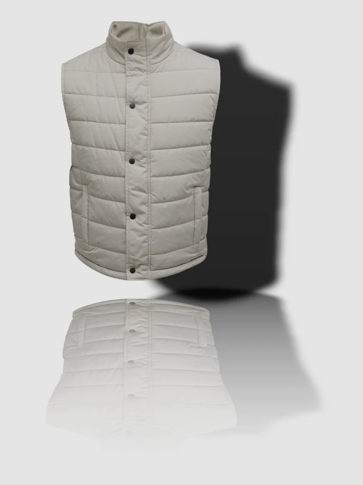 $595 Neiman Marcus Hombres Beige Cuello Deportivo Chaleco Chaqueta Talla L Foto 1 de 1