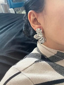 Big Silver Studs Earrings Vintage Style Chunky Statement Leaf Abstract Large - Picture 1 of 4