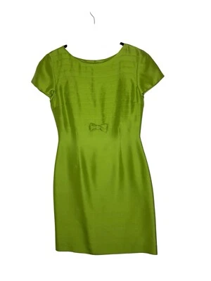 Talbots Vintage Womens Silk Sheath Dress 4 Bow Detail Retro Cocktail Lined Green - Image 1 of 4