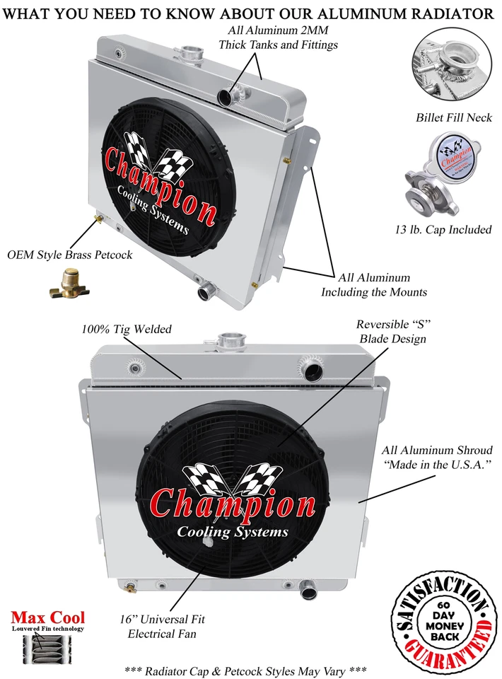 KR Champion 2 Row Radiator,16" Fan,Shroud - 1971 - 1974 Dodge W300 Pickup L6 Eng - Image 1 of 4