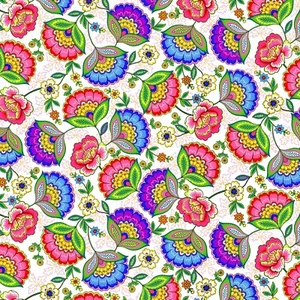 Stoff Blumen Blüten Schillernd Neon Weiß BERNARTEX Baumwolle 1/4 Yard 09 - Bild 1 von 2