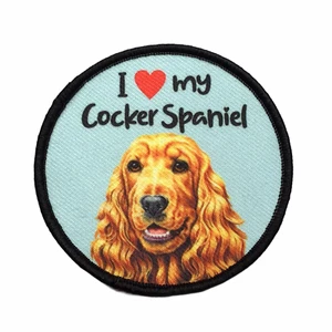 Parche de sublimación I Love My Cocker Spaniel borde merrowed planchar/coser apliques - Imagen 1 de 3