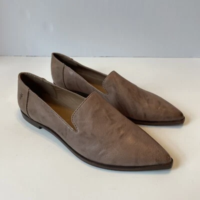 Frye Kenzie Veneciano Puntera Punta Plana Gris Suave Cuero Rayado Taupe LEER Foto 1 de 4