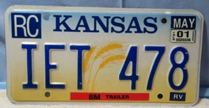 Vintage 2001 Kansas License Plate 8M Trailer RV/ RC IET 478 RETIRED  Wheat Heads - Picture 1 of 2