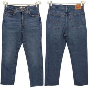 Levis Wedgie Straight Womens Jeans Blue Denim Button Fly Frayed Hem W30 L28 - Picture 1 of 20